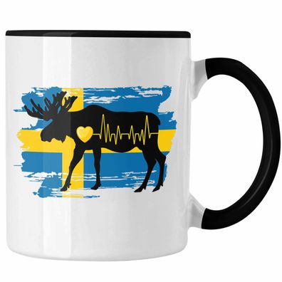 Schweden Elch Herzschlag Tasse Geschenk fér Schweden-Fans Hobby Geschenkidee