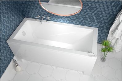 ECOLAM Badewanne 130x70 Modern Acrylwanne Rechteck Füße Ablaufgarnitur Silikon GRATIS
