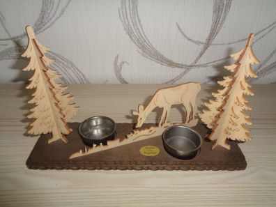 Kerzenhalter für Teelichter Bäume mit Reh -Erzgebirge Volkskunst