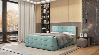 Kontinentales Bett Trento 140x200 mit zwei Bettkästen und Matratze. Stoff: Enjoy New