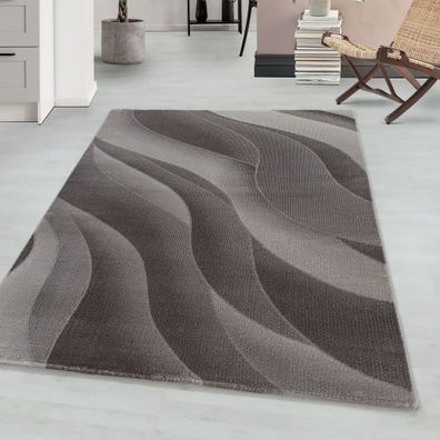 Kurzflor modern Teppich Wohnzimmerteppich 3-D Wellen Muster Rechteckig BRAUN