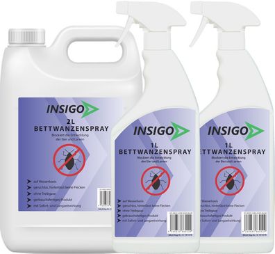 INSIGO 2L + 2x1L Bettwanzenspray Bettwanzenmittel Bettwanzenschutz gegen Wanzen Befal