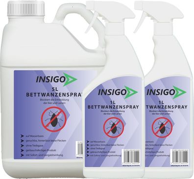 INSIGO 5L + 2x1L Bettwanzenspray Bettwanzenmittel Bettwanzenschutz gegen Wanzen Befal
