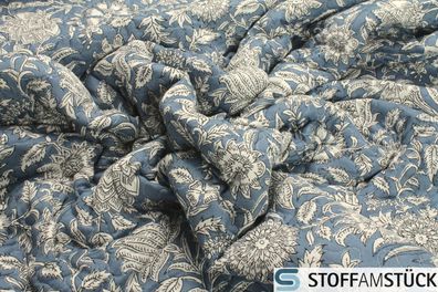 Stoff Polyester Stepp Stoff jeansblau Blume 270 cm breit Matelassé