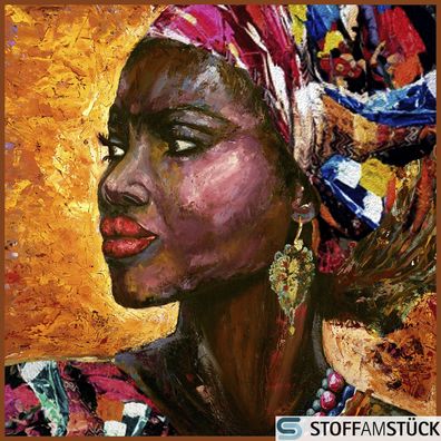 Stoff Kissen Panel Kunstleder Afrikanische Schönheit gold 45 cm x 45 cm bedruckt