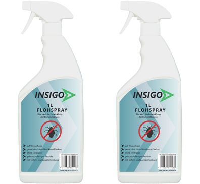 INSIGO 2x1L Anti Floh Bekämpfung Schutz Spray Mittel Befall gegen Flöhe Vernichter