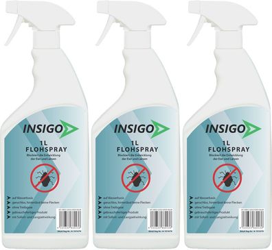 INSIGO 3x1L Anti Floh Bekämpfung Schutz Spray Mittel Befall gegen Flöhe Vernichter