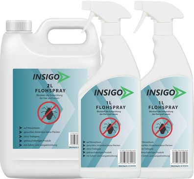INSIGO 2L + 2x1L Anti Floh Bekämpfung Schutz Spray Mittel Befall gegen Flöhe Vernicht
