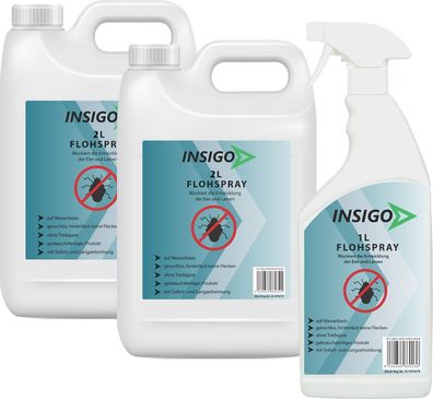 INSIGO 2x2L + 1L Anti Floh Bekämpfung Schutz Spray Mittel Befall gegen Flöhe Vernich