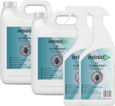INSIGO 2x2L + 2x1L Anti Floh Bekämpfung Schutz Spray Mittel Befall gegen Flöhe Verni