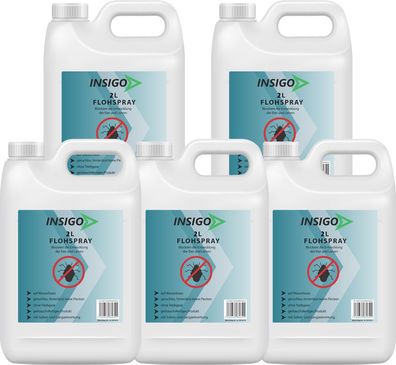 INSIGO 5x2L Anti Floh Bekämpfung Schutz Spray Mittel Befall gegen Flöhe Vernichter