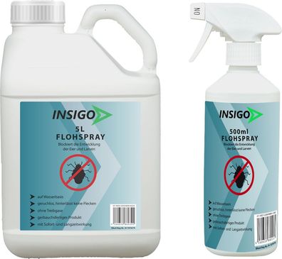 INSIGO 5L + 500ml Anti Floh Bekämpfung Schutz Spray Mittel Befall gegen Flöhe Vernich