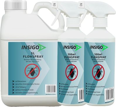 INSIGO 5L + 2x500ml Anti Floh Bekämpfung Schutz Spray Mittel Befall gegen Flöhe Verni