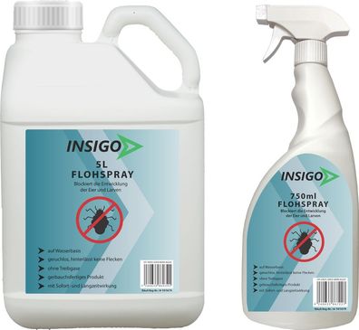 INSIGO 5L + 750ml Anti Floh Bekämpfung Schutz Spray Mittel Befall gegen Flöhe Vernic