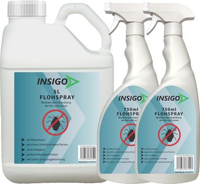 INSIGO 5L + 2x750ml Anti Floh Bekämpfung Schutz Spray Mittel Befall gegen Flöhe Verni