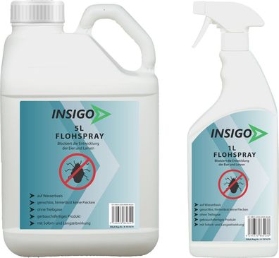 INSIGO 5L + 1L Anti Floh Bekämpfung Schutz Spray Mittel Befall gegen Flöhe Vernichter