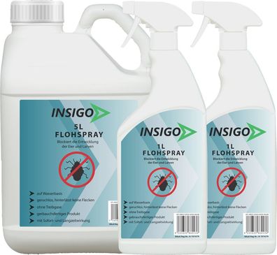 INSIGO 5L + 2x1L Anti Floh Bekämpfung Schutz Spray Mittel Befall gegen Flöhe Vernicht