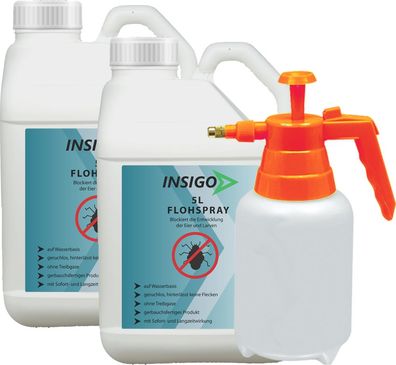 INSIGO 2x5L + 2L Drucksprüher Anti Floh Bekämpfung Schutz Spray Mittel Befall gegen F