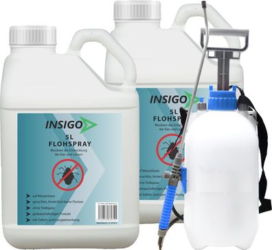 INSIGO 2x5L + 5L Drucksprüher Anti Floh Bekämpfung Schutz Spray Mittel Befall gegen F