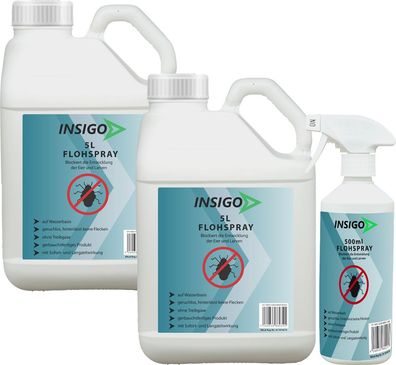 INSIGO 2x5L + 500ml Anti Floh Bekämpfung Schutz Spray Mittel Befall gegen Flöhe Verni