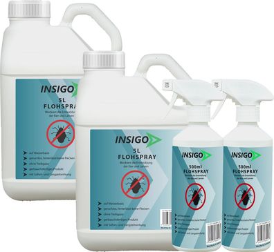 INSIGO 2x5L + 2x500ml Anti Floh Bekämpfung Schutz Spray Mittel Befall gegen Flöhe Ver