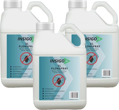 INSIGO 3x5L Anti Floh Bekämpfung Schutz Spray Mittel Befall gegen Flöhe Vernichter