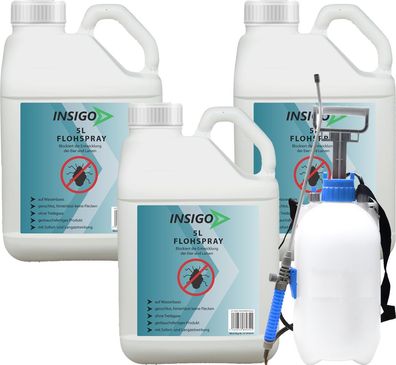 INSIGO 3x5L + 5L Drucksprüher Anti Floh Bekämpfung Schutz Spray Mittel Befall gegen F