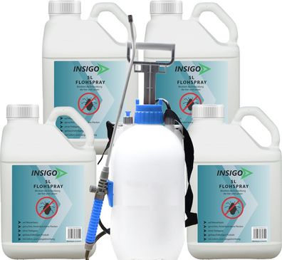 INSIGO 4x5L + 5L Drucksprüher Anti Floh Bekämpfung Schutz Spray Mittel Befall gegen F