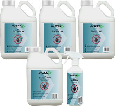 INSIGO 4x5L + 1x500ml Anti Floh Bekämpfung Schutz Spray Mittel Befall gegen Flöhe Ver