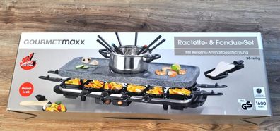 Raclette Fondue Elektrogrill Kochtopf Grillplatte Granitlook Gourmetmaxx NEU
