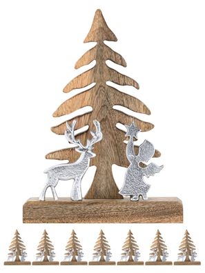 Holzfigur Weihnachtsbaum mit Hirsch u. Engel 20x27cm Masterbox 8-teilig Weihnachts...