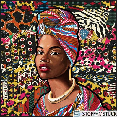 Stoff Kissen Panel Kunstleder Afrikanische Schönheit bunt 45 cm x 45 cm bedruckt