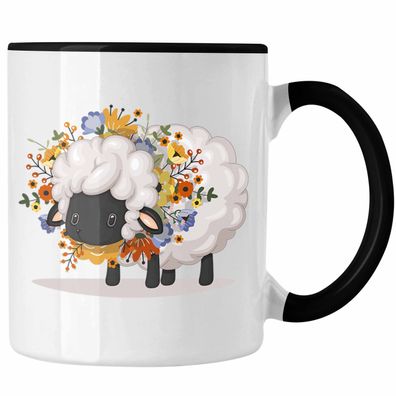 Schaf mit Blumen Tasse Geschenk Grafik Séße Schaf Tasse Geschenkidee Schafliebhaber