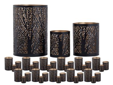 Windlicht 3er Set Masterbox 12x 3teilig Kerzenständer Forest Teelichthalter rund ...