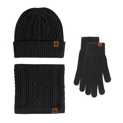 Wintermütze, Mütze, Schal, Touchscreen-Handschuhe-Set für Damen und Herren, Schwarz