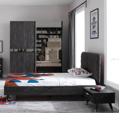 Luxuriöses Schlafzimmer Schwarz stilvolle Bett Nachttisch Kleiderschrank