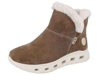 RIEKER Damen Kurzstiefel Boots mit Warmfutter und Riekertex beige Rauleder