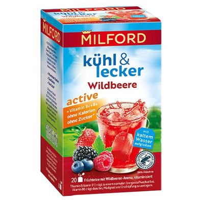 Milford kühl & lecker active Wildbeere, 20 Teebeutel
