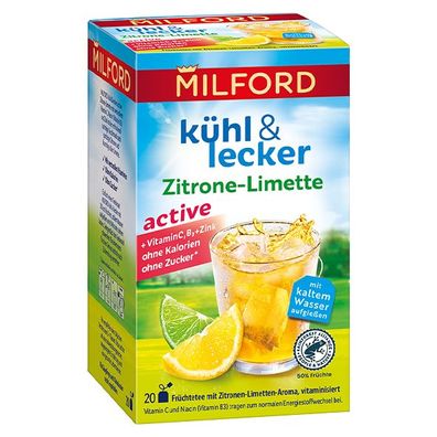 Milford kühl & lecker active Zitrone-Limette, 20 Teebeutel