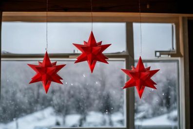 LED Sterne Weihnachten rot 3 Stück hängend Fernbedienung 2 Timer Dimmer 13cm