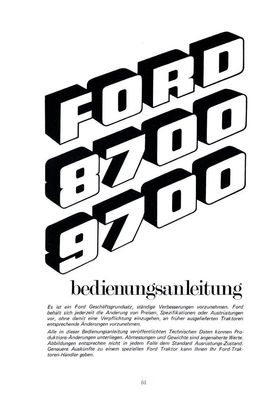 Bedienungsanleitung Ford 8700, 9700