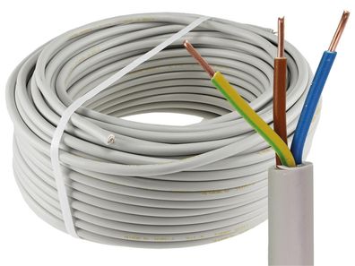 Stromleitung "NYM-J", 50m, isoliert3G1,5, grau, Außen-Ø 8,2mm, Ring