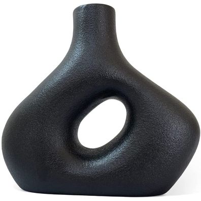 Kreisvase - mattschwarze geometrische Donut-Vase. nordisch