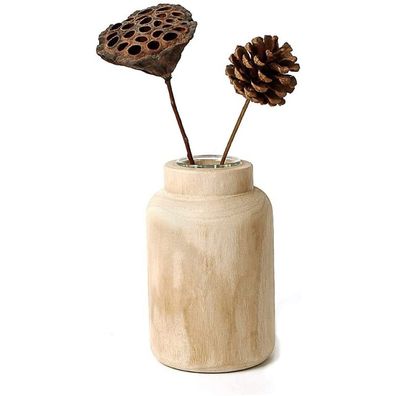 Rustikale Holzvase, dekorative Vase aus Naturholz mit Glas