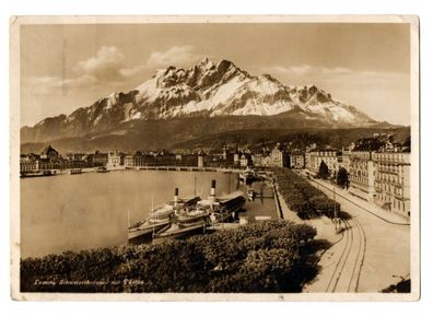 Luzern Schweizerhofquai mit Pilatus mit Stempel Alte Ansichtskarten Postkarten 1930
