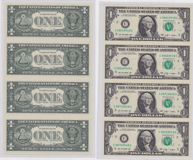 Original USA Viererbogen der 1 Dollar Banknote Serie 2009 UNC (165680)