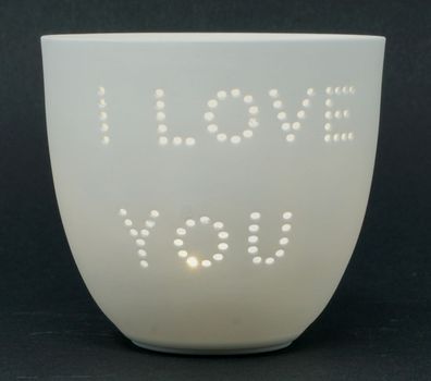 Becher Liebe / I Love You aus Porzelan Teelicht Windlicht Teelichthalter