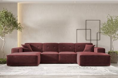 Ecksofa U Medium Eckcouch 379cm PULA stoff Perfect Harmony Rotwein