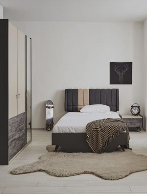 Luxuriöses stilvolle Grau Schlafzimmerset Modern Bett Nachttisch neu