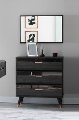 Modern Kommode mit Spiegel Luxus Moder design Schlafzimmer Holz Set 2tlg